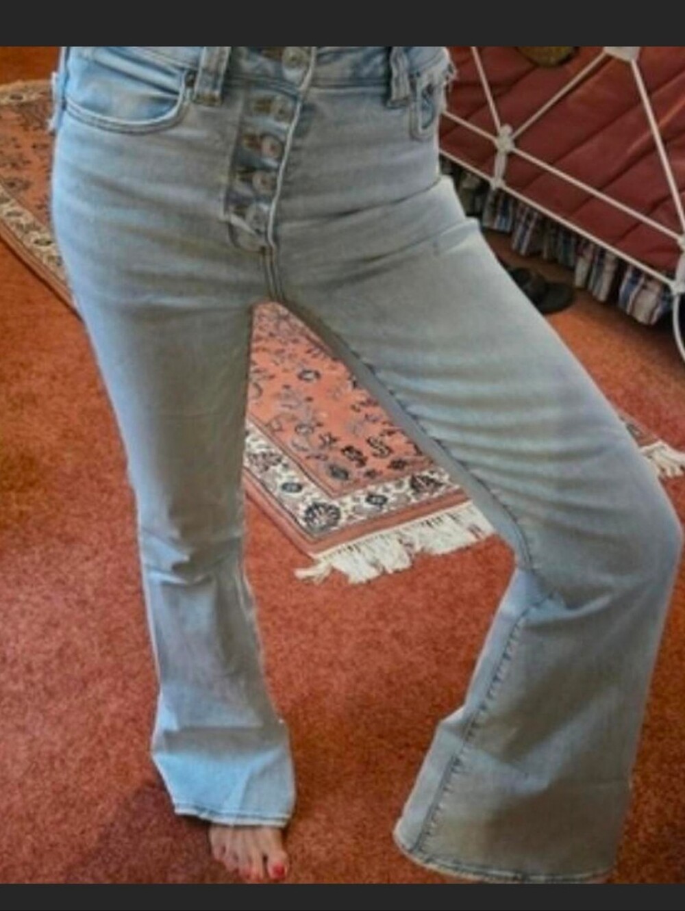 American Eagle Outfitters Light Blue High-Rise Button-Fly Flare Jeans Size 4
